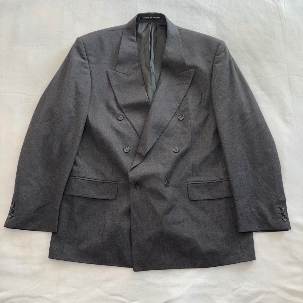 Alexandre London Mens 44R Gray Double Breasted Wool Blazer Tailored in England